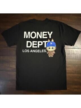 MONEY DEPT Los Angeles Monster LA Dodgers Blue Hat T-Shirt Black Medium